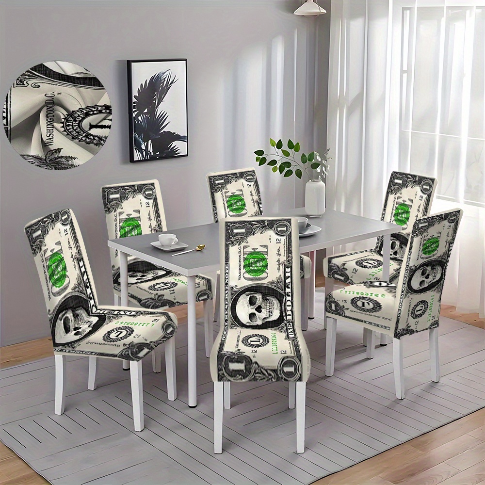 

Modern Polyester Chair Slipcovers With Digital Money Print, Elastic Band Closure, Stretchable Slip-grip Design For Universal Fit, Machine Washable - 2/4/6pcs Set