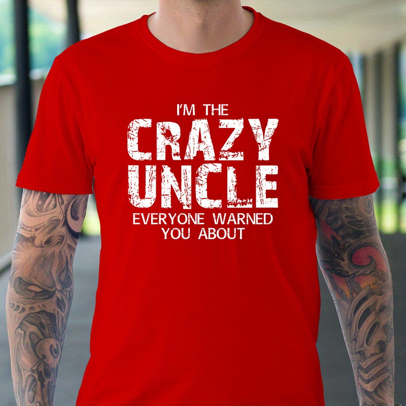 

Crazy Uncle Print Plus Size Men's Crew Neck T-shirt, Casual Stylish Breathable Top For Big & Tall