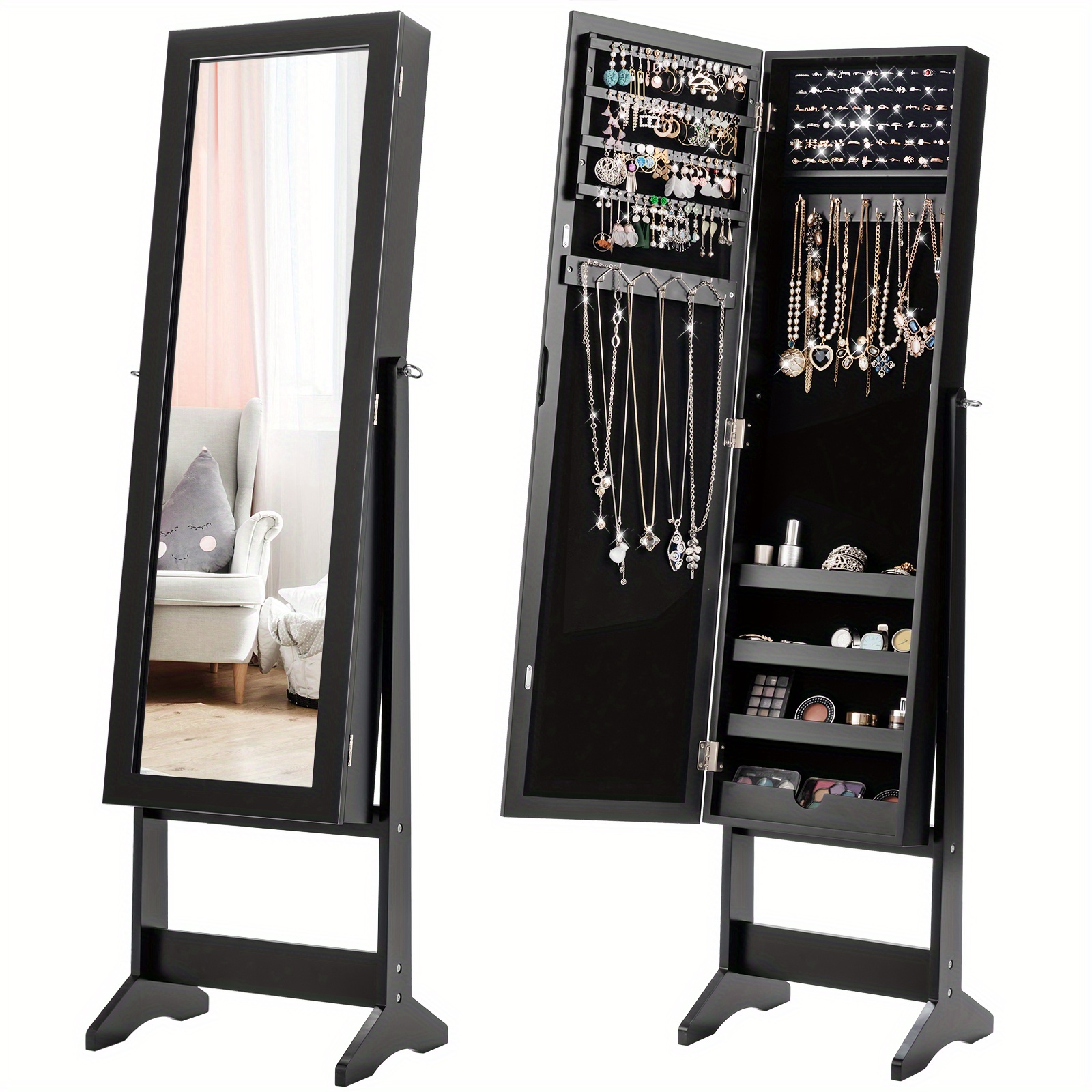 

Lifezeal Jewelry Mirrored Cabinet Organizer Storage Box W/ Stand Christmas Gift