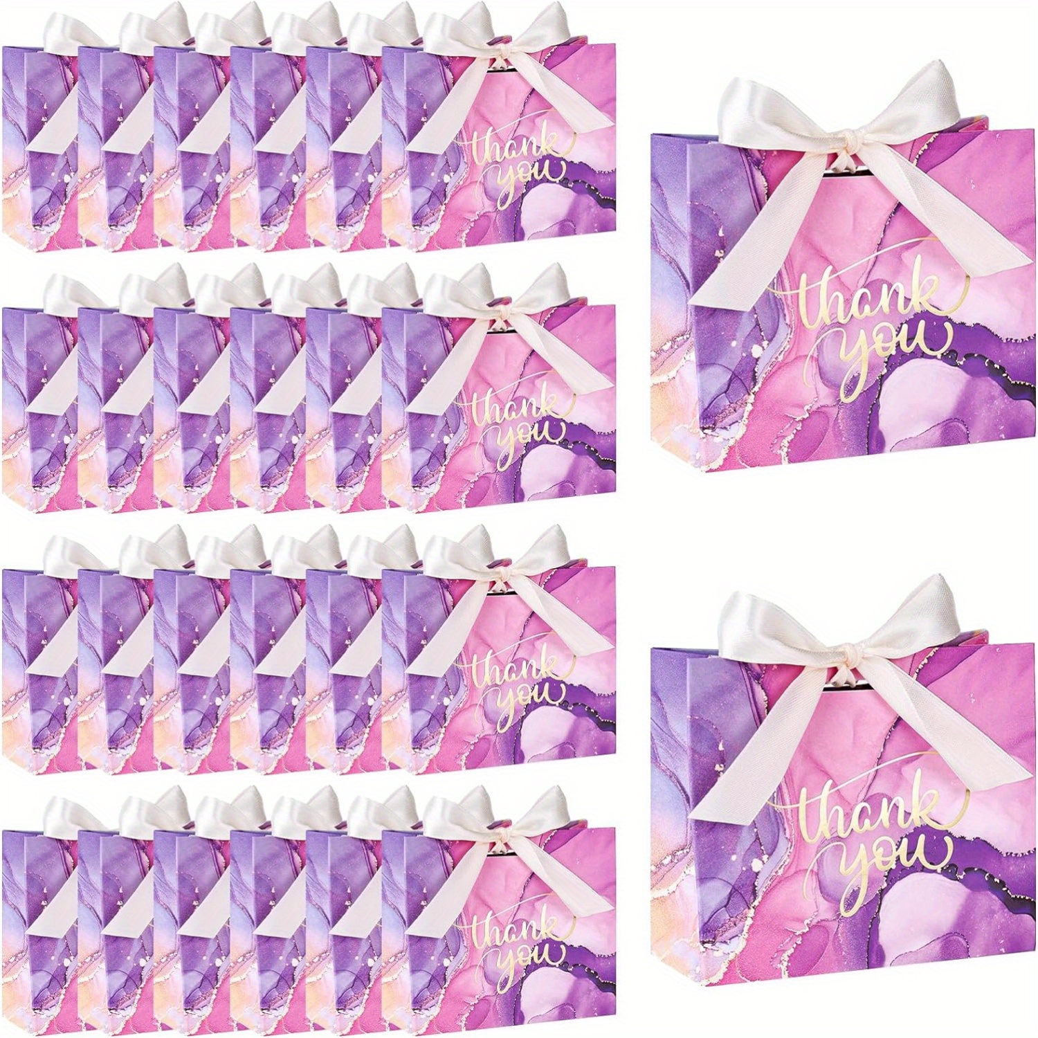 

12 Pack Paper Thank You Gift Bags With Bow Ribbon - Kraft Party Favor Bags For Wedding, Valentine's, Bridal & Baby Shower, Birthday Treats