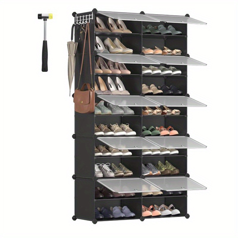 

Shoe Rack, 10 Cubes Shoe Organizer With Doors, 40 Pair Plastic Shoe Storage Cabinet, For Bedroom, Entryway, Steel Frame, Plastic Panel