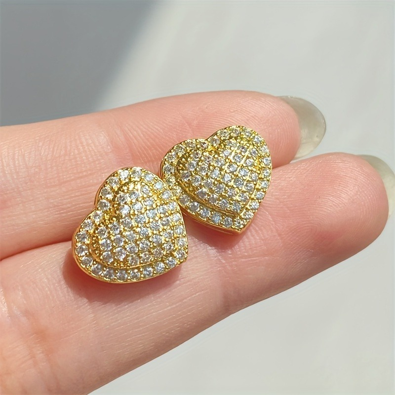 

Men's Fashion Minimalist Heart Shaped Cubic Zirconia Decor Stud Earrings, Perfect For Daily Wear