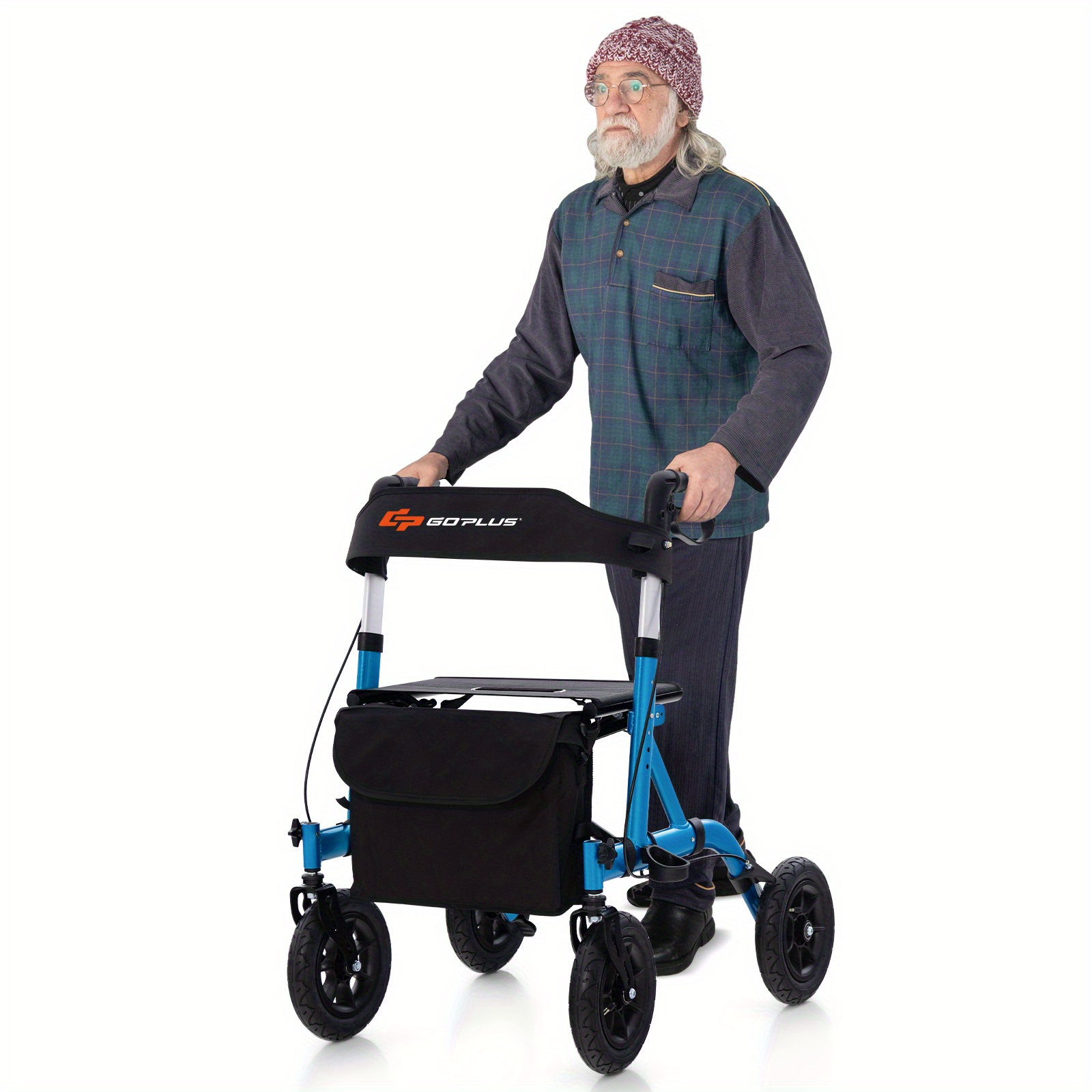 

Lifezeal Foldable Height Adjustable Rollator Walker With Seat, Storage Bag For Seniors