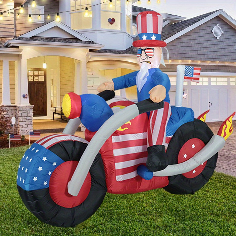 

Inflatable Patriotic On Motorcycle, 6ft/182cm Tall, Light Up, 4th Of July Independence Day Decor, Outdoor/indoor, Home, Garden, Yard, Photo Prop, Festive Holiday Display