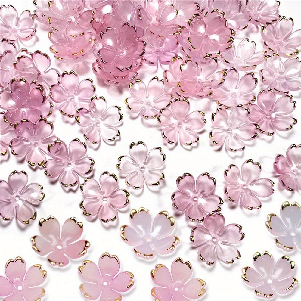 

30/50 Pcs Cherry Blossom Acrylic Flower Beads, 5-petal Spacer Beads For Jewelry Making, Charm, Diy Bracelet And Accessory Decoration