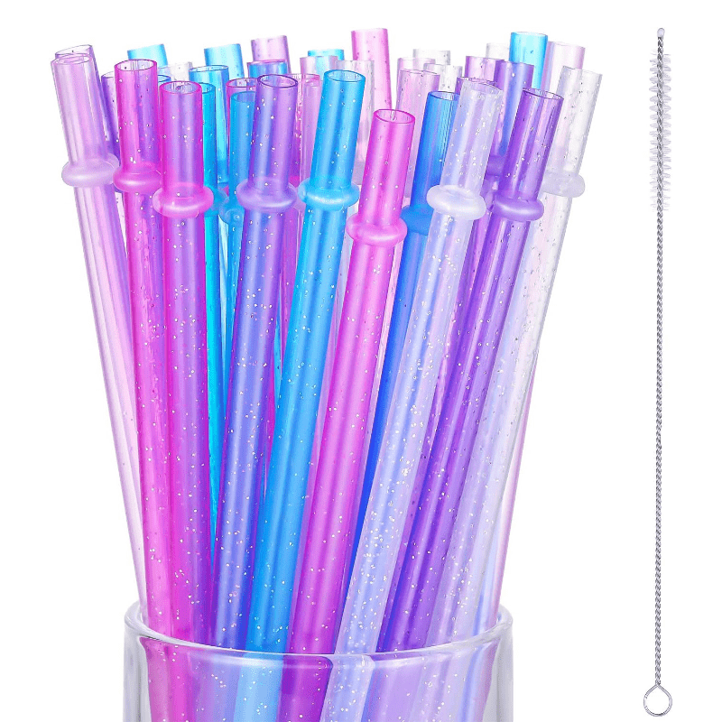 

50 Pieces Reusable Drinking Straws: Colorful Plastic Straws With Clear Glitter, Unbreakable And Suitable For Home Party Supplies - Made Of Pp (polypropylene)