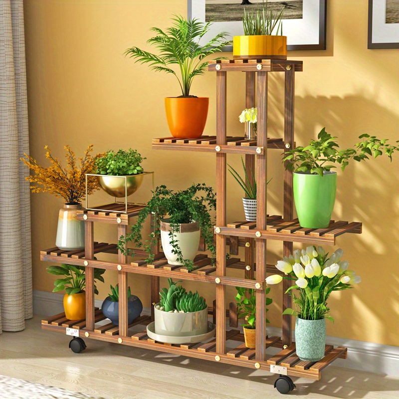 

Multi-tiered Plant Stand For Indoor And Outdoor Use - Classic Style Wooden Planter With Varied Patterns, Versatile Display Shelf For Potted Plants - Home & Balcony Décor, Includes Plant Rack