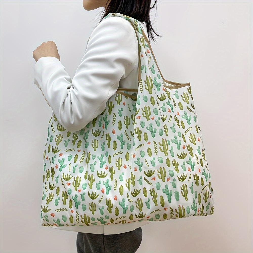 

1pc Allover Cactus Print Tote Bag: Reusable Shopping Bags, Foldable Large Capacity Shoulder Bag, Made Of Durable Oxford Cloth, Perfect For Travel And Kitchen Storage