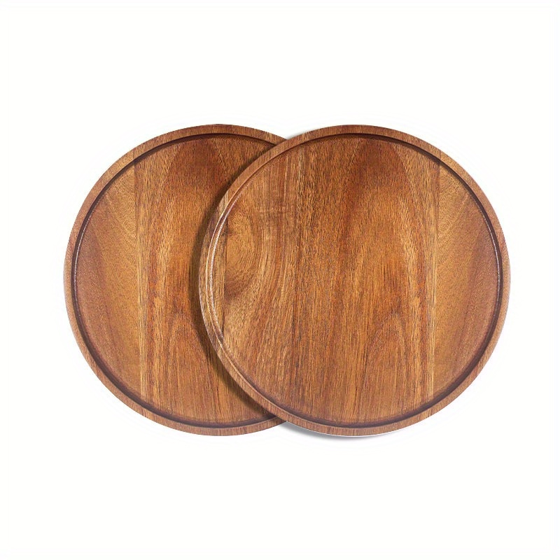 

2pcs Acacia Wood Dinner Plates - 10" Round Charcuterie Boards, Decorative Serving Trays For Salads, Desserts & Appetizers - Durable & Lightweight