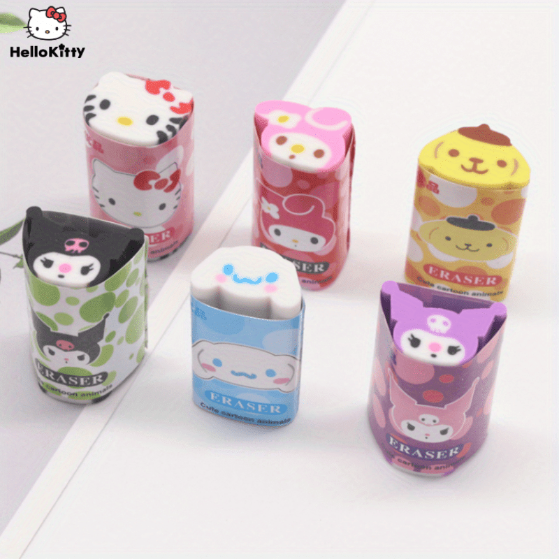 

Hello Kitty & Friends 6-piece Eraser Set - Durable Tpr, Collectible Mini Cartoon Designs With Cinnamoroll, Kuromi, Melody - Perfect Gift For Fans