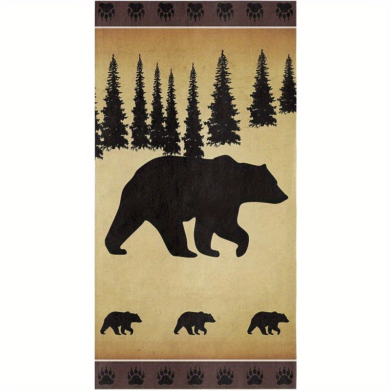 

1pc, Rustic Black Bear Silhouette Kitchen Towel Set, Tea Towels Quick Dry, Vintage Farm Background, Modern Polyester Blend, For Bar/kitchen/home Decor