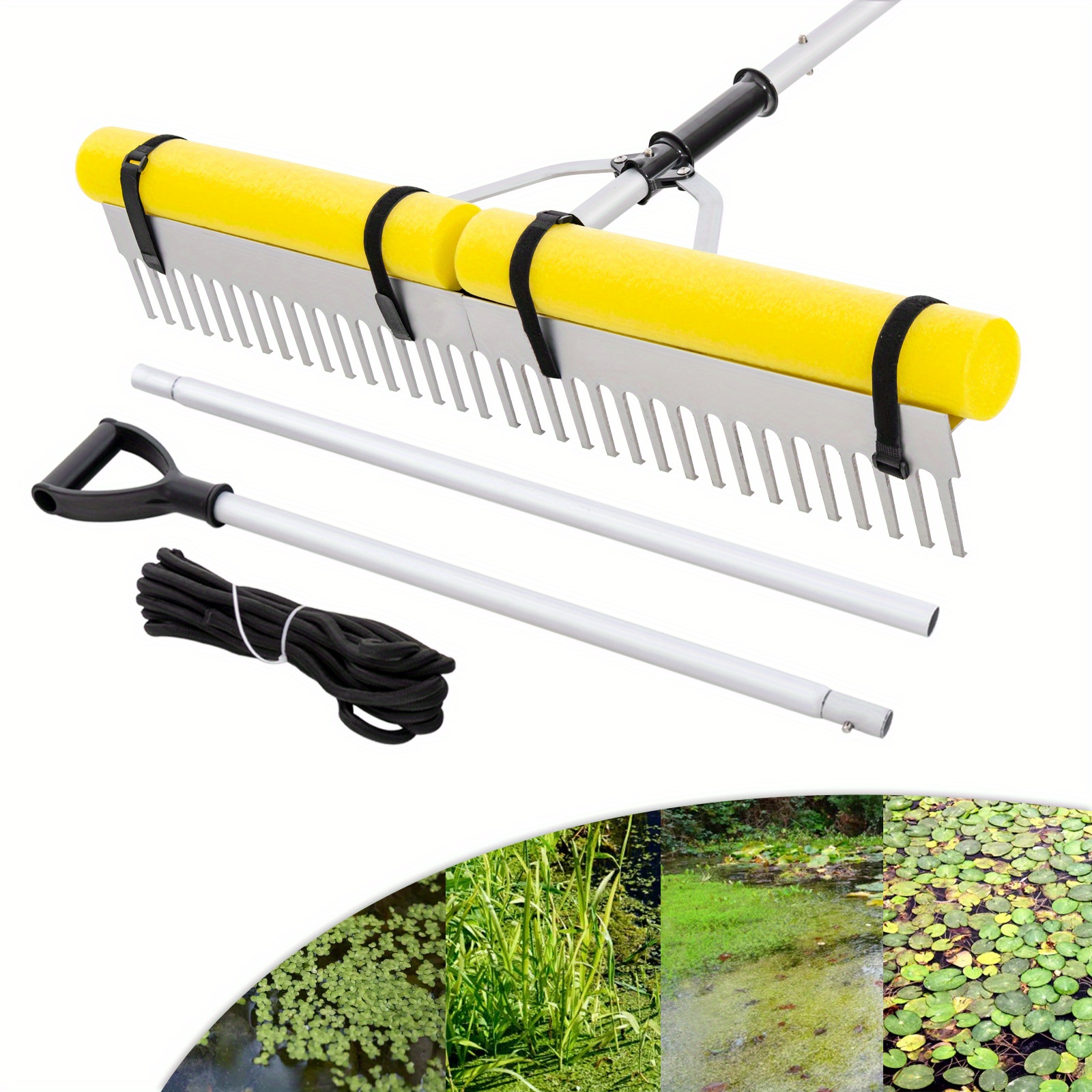 

Costway Floating Lake Rake Pond Cutter W/ Foam Floats, Extended Handle & Rope