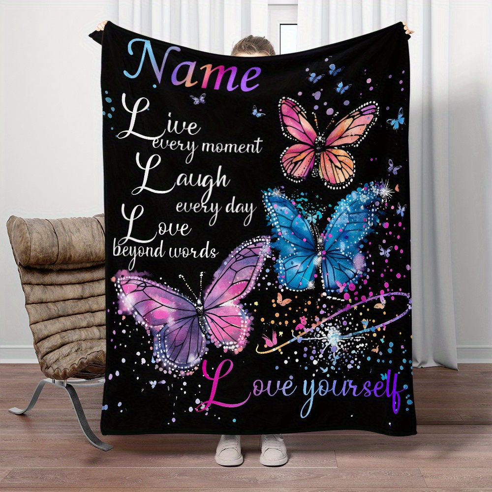 TEMU 1 Custom Name Blanket Featuring Text, Personalization. This Lightweight Flannel Throw Is Ideal For Use On Sofas, Beds, During Travel, Camping