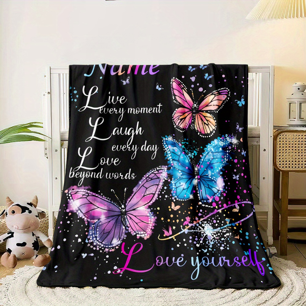 1 Custom Name Blanket Featuring Text, Personalization. This Lightweight Flannel Throw Is Ideal For Use On Sofas,…: retailer-supplied image