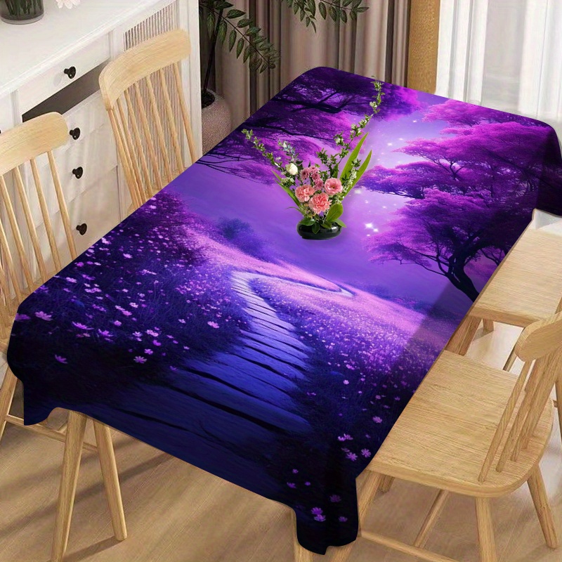 

Fantasy Purple Landscape Polyester Tablecloth - Waterproof And Oil-proof Woven Table Cover For Dining, Garden, Picnic, Kitchen, And Living Room Decor - Machine Made Square Tablecloth, 1pc