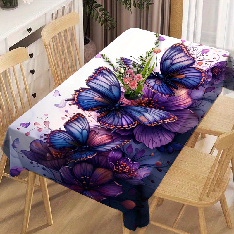 

Waterproof Polyester Tablecloth – Woven Square Butterfly And Flower Print Table Cover For Dining, Picnic, And Living Room Decor – Oil Stain Resistant, Machine Made, Home And Garden Decoration – 1pc
