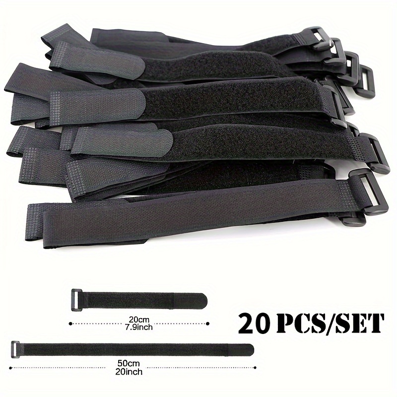 

20-piece Reusable Nylon Cable Ties With Hook And Loop Fastening - Durable, Adjustable Cord Organizers For Office, Garage Storage (7.87" & 19.68" Lengths)