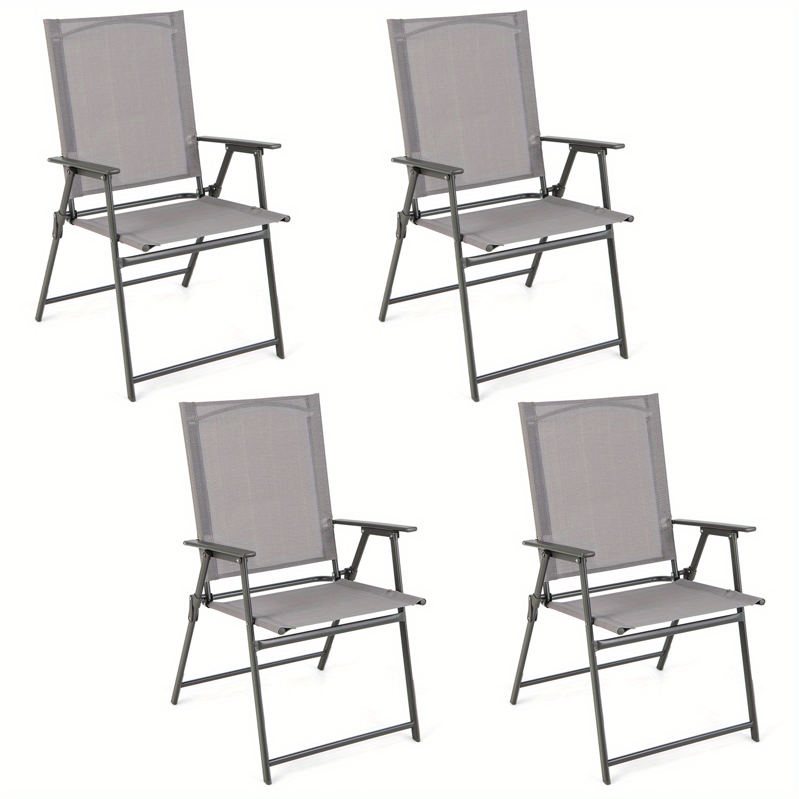 

Lifezeal 4pcs Patio Folding Portable Dining Chairs Metal Frame Armrests Outdoor Grey