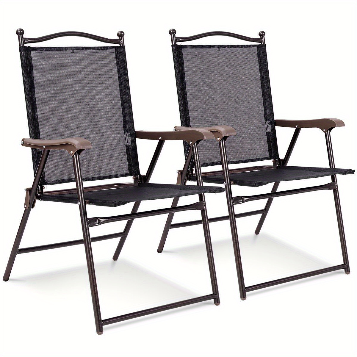 

Lifezeal Set Of 2 Patio Folding Sling Back Chairs Camping Deck Garden Pool Beach Black