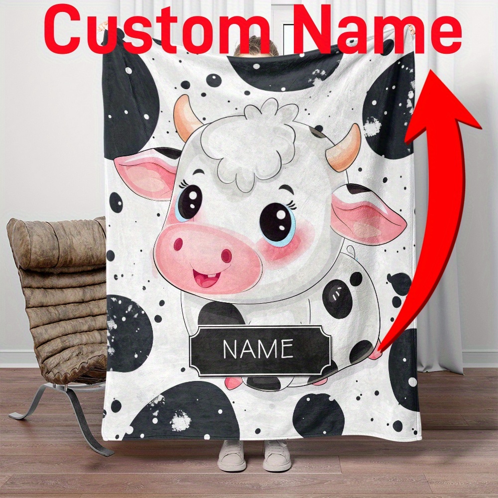 

Personalized Cow-themed Flannel Throw Blanket With Custom Name - Soft, Lightweight & Warm For Couch, Bed, Travel & Camping - Available In Multiple Sizes