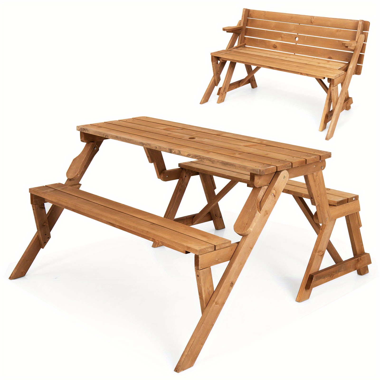 Lifezeal 2-In-1 Convertible Wooden Picnic Table And Bench with an Umbrella Opening