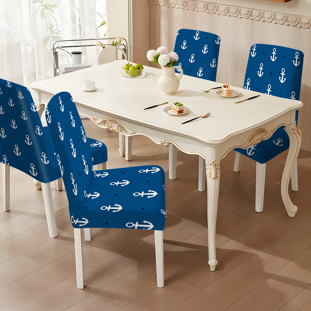 

2/4/6pcs Blue Nautical Print Chair Cover, Machine Washable, Removable, Furniture Protector For Home Office Party Decor