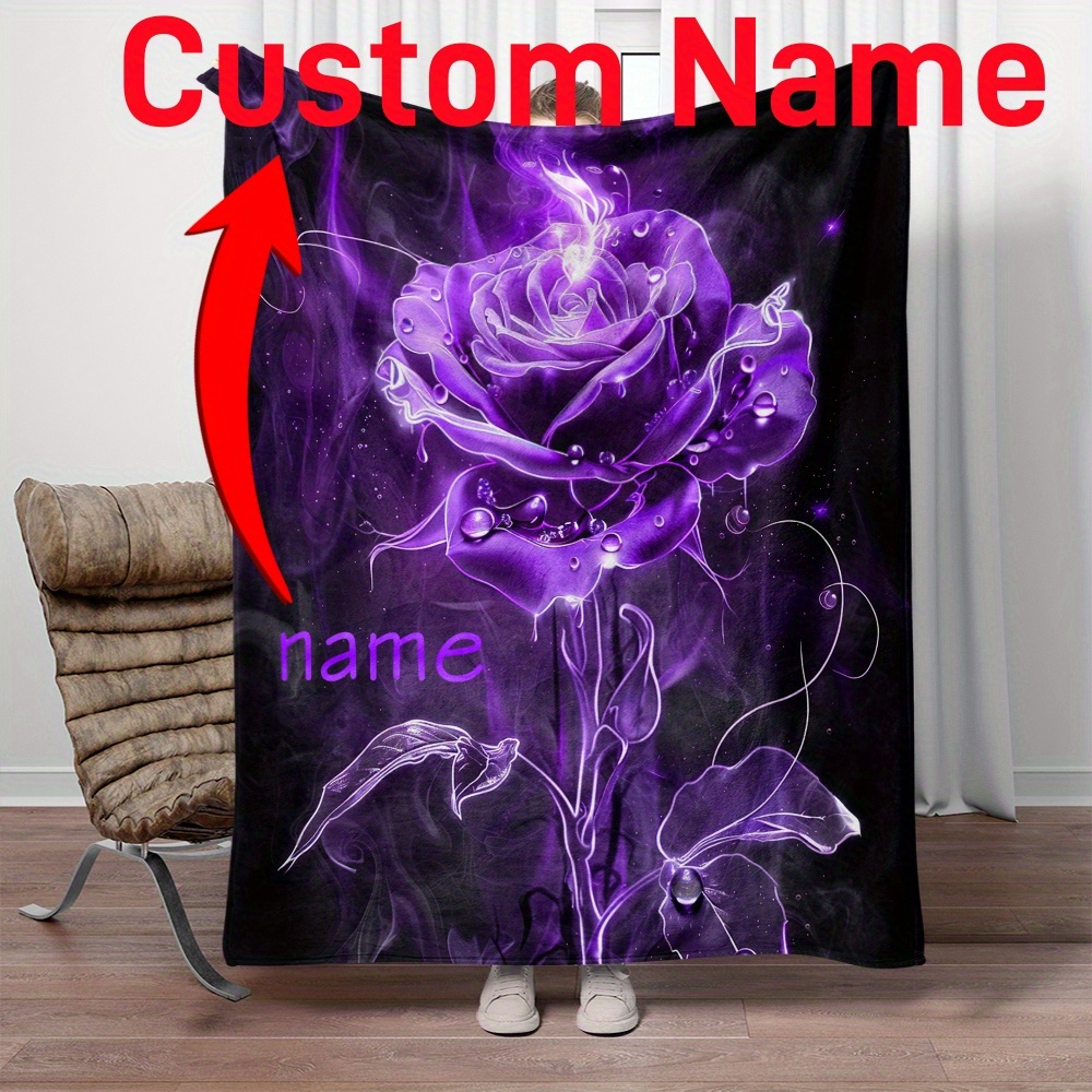 

Custom Name Purple - Personalized Flannel Fleece Throw For Sofa, Bed, Office - Polyester Jacquard Weave - All-season Lightweight Camping Blanket - Machine Washable