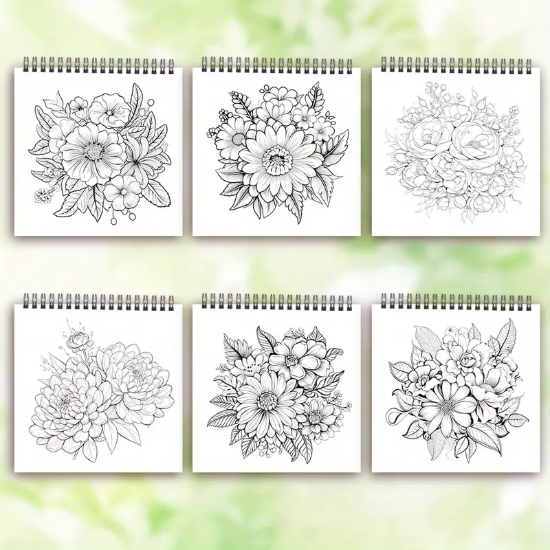 adult coloring book flowers 30 pages spiral bound doodle pad - Temu