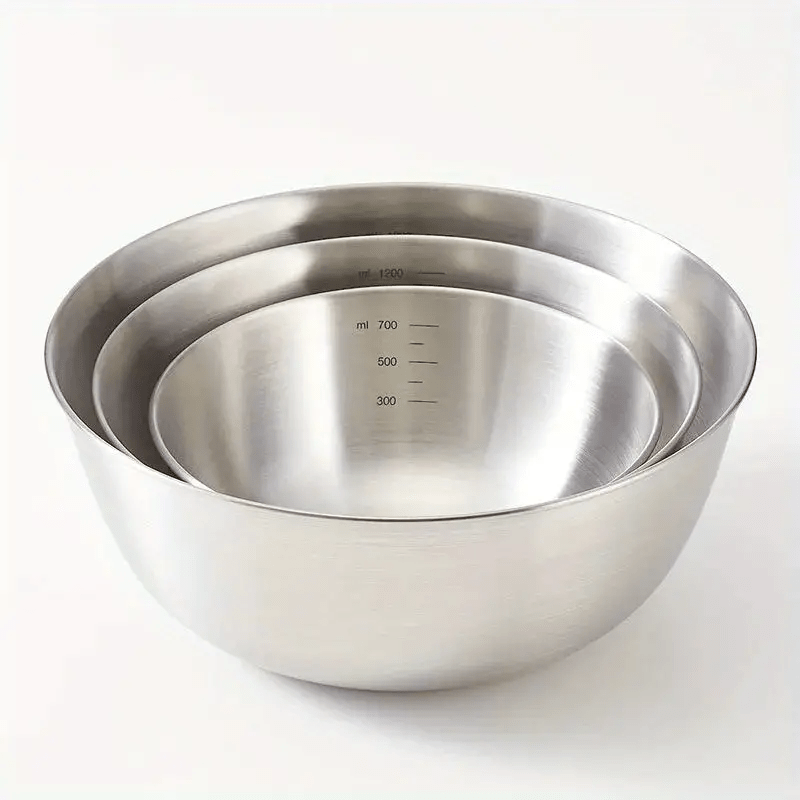 

3-piece Stainless Steel Bowl Set - Versatile For Salads, Soups, Noodles & More - Durable 304 Stainless Steel, Perfect For Cooking, Baking & Food Storage