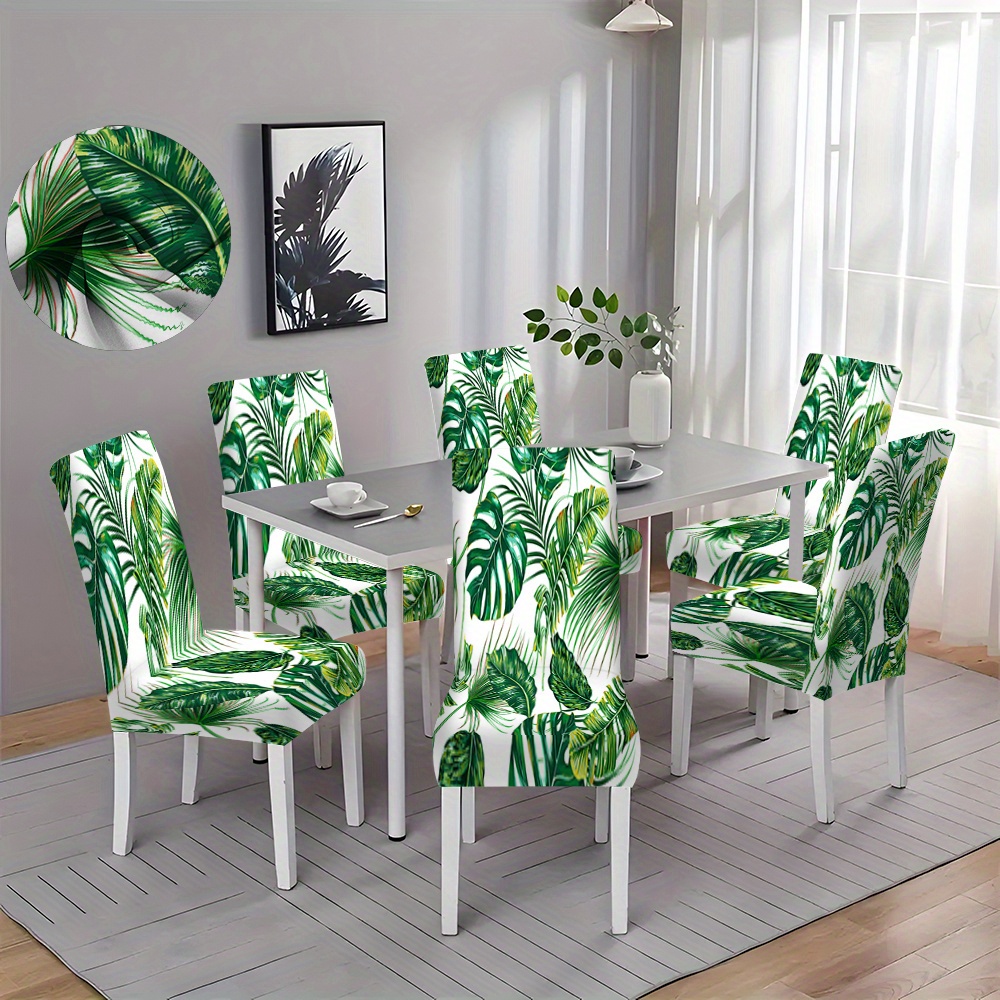 

2/4/6pcs Tropical Print Chair Covers, Polyester Dustproof Chair Protectors For Home Kitchen Dining Room Living Room, Contemporary Style, Machine Washable, , Fabric, 120-140g Square