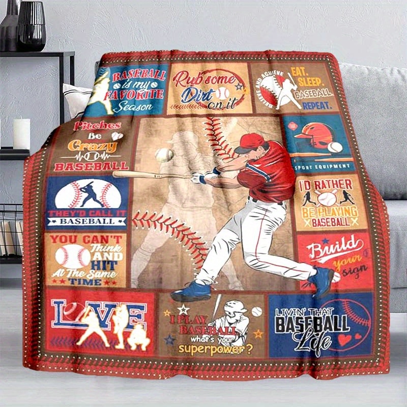 

Cozy Baseball-themed Throw Blanket - Soft, Warm Polyester For All - Sofa, Bed, Office Chair, Travel & Camping