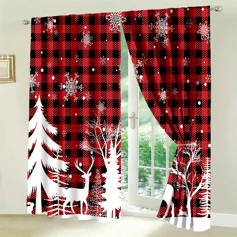 

2pcs Set Christmas Reindeer Door Curtains - Holiday Decor, Machine Washable Polyester, Bedroom & Living Room, Christmas Decorations For Home Indoor