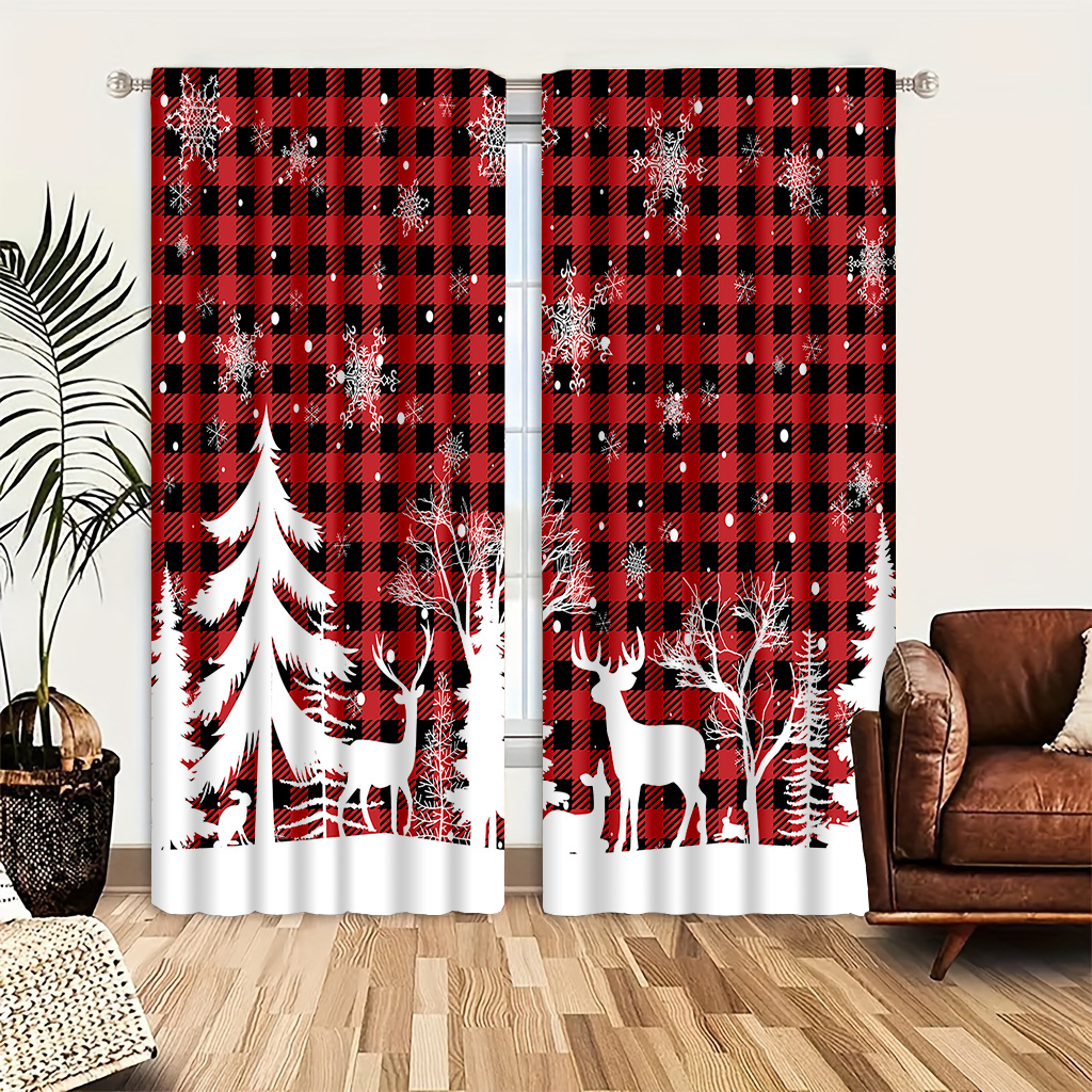 TEMU Ensemble de 2 rideaux de porte à motif de cerf pour décoration de Noël, rideaux de dessin animé, légère et aérée pour chambre douillette, bureau