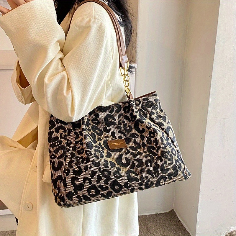 

Leopard Print Fashionable Handbag, Retro Contrast Color Shoulder Bag, Plaid Color Matching Commuter Tote Bag, School Work Shopping Handbag, Large Capacity Storage Bag Briefcase