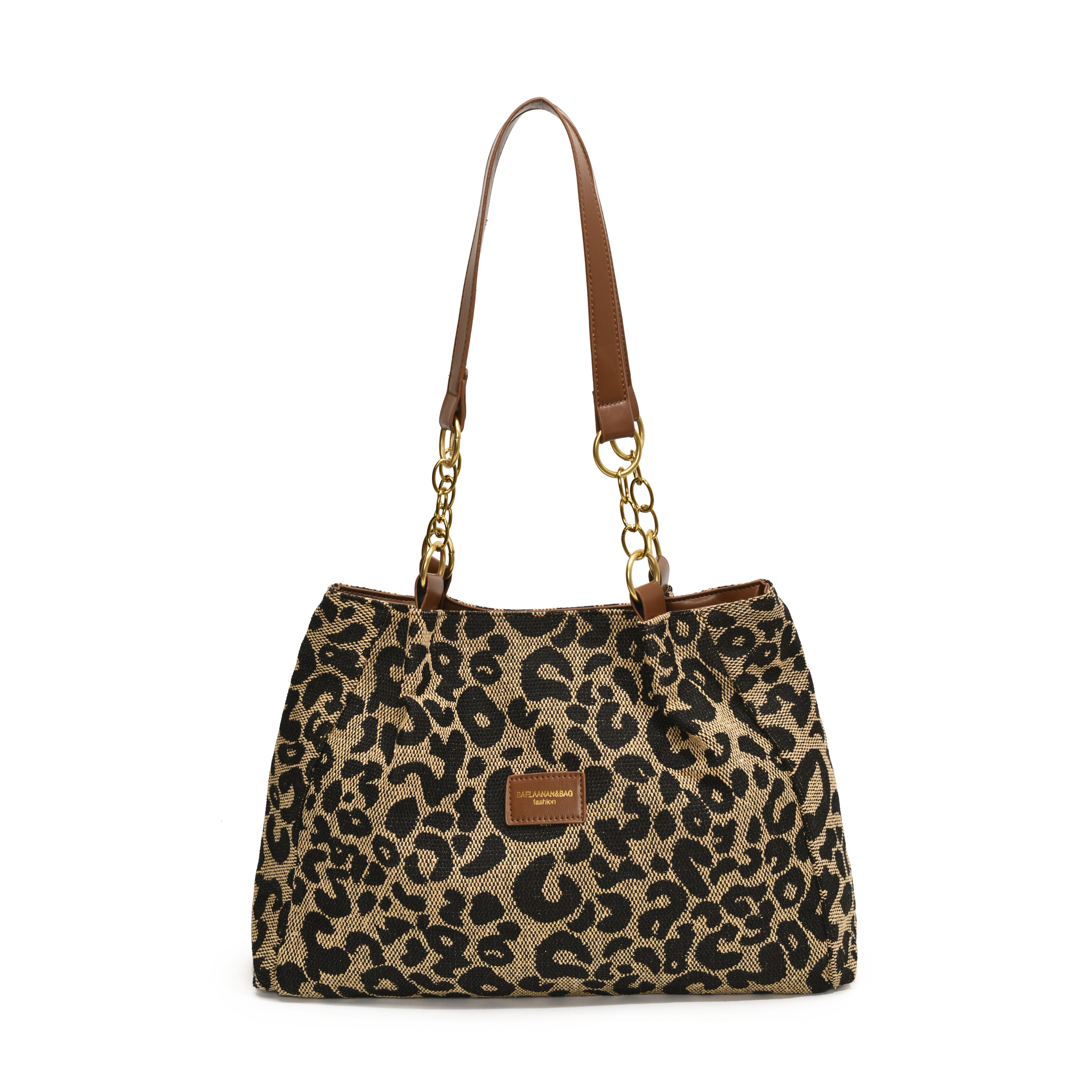 TEMU Leopard Print Fashionable Handbag, Retro Contrast Color Shoulder Bag, Plaid Color Matching Commuter Tote Bag, School Work Shopping Handbag, Large Capacity Storage Bag Briefcase