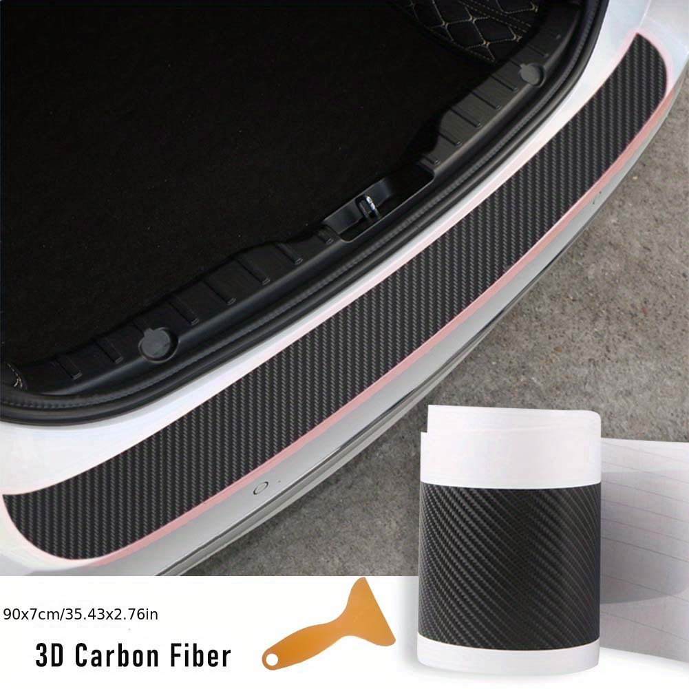 Image of Universal Rear Trunk Guard Plate Sticker Car Rear Bumper Trim Anti-kicked Scratch Protection Sticker Strip 3d Carbon