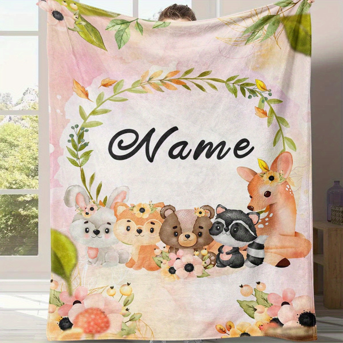 

Custom Cute Cartoon Forest Animal Giraffe, Bear, Rabbit Pattern Flannel Blanket - Personalized Name, All-season Outdoor Camping Throw, Machine Washable - Perfect Birthday Or Holiday Gift
