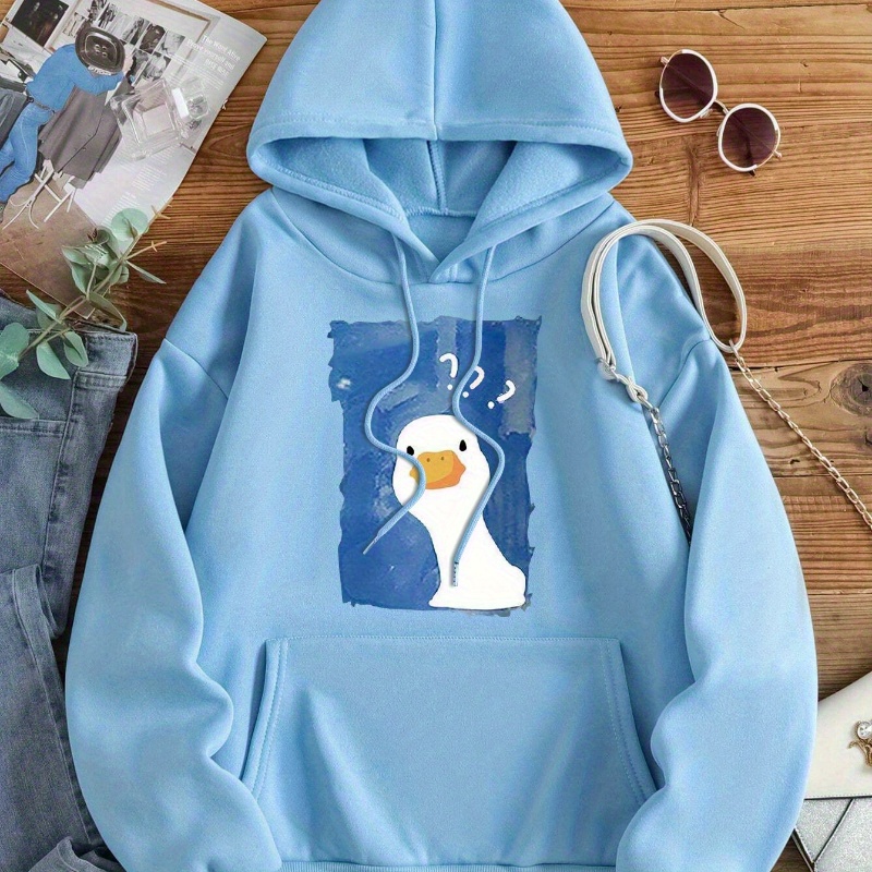 

Cartoon Duck Print Kangaroo Pocket Hoodie, Casual Long Sleeve Drawstring Hoodies Sweatshirt, Women's Clothing