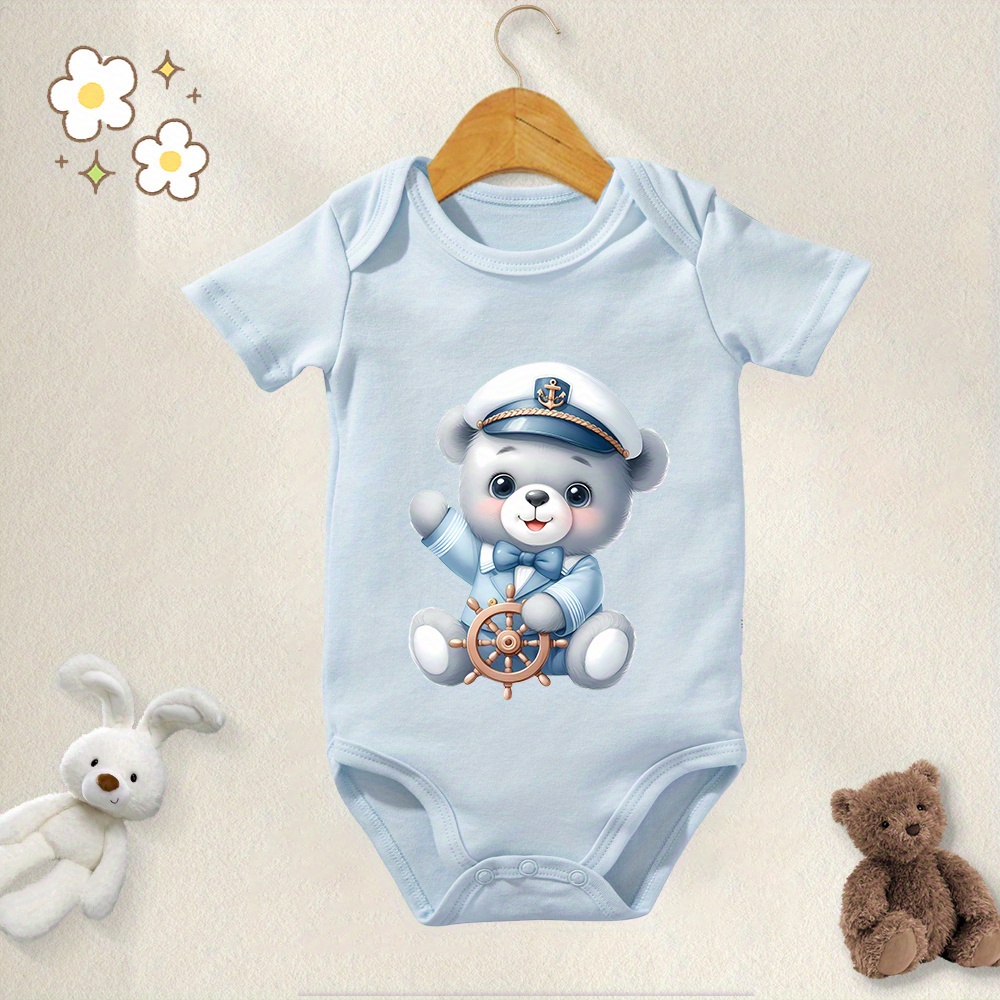 

Baby Boys Girls 100% Cotton Onesie Cute Bear Print Bodysuit, Newborn Short Sleeves Romper Onesies