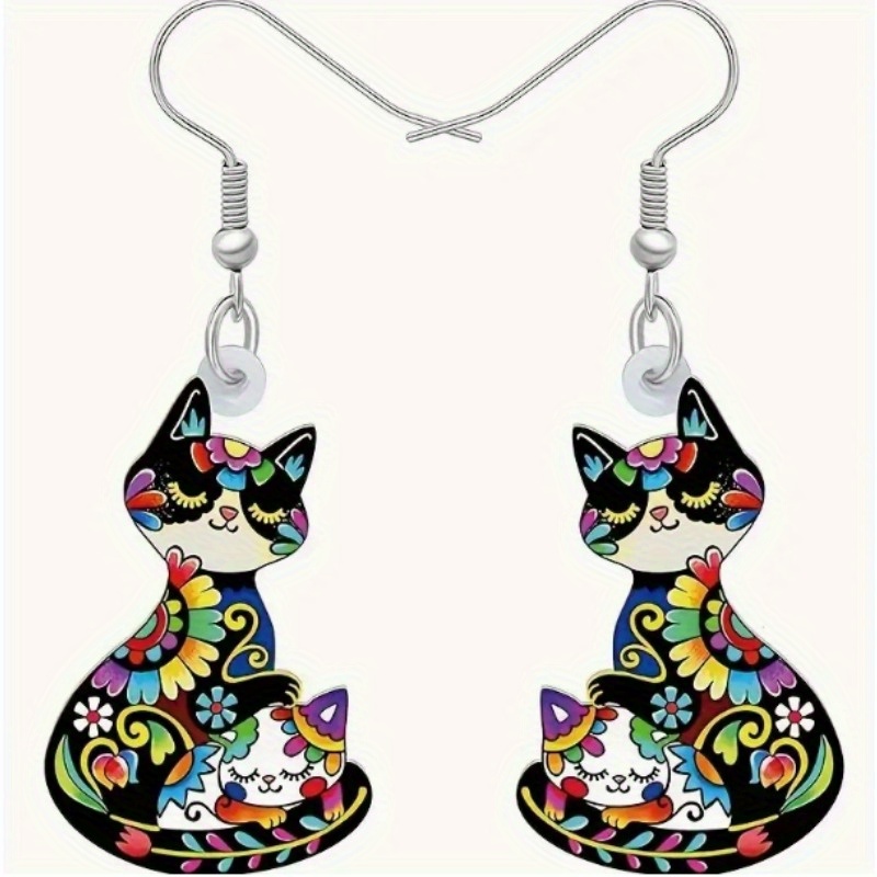 

1pc Black Printed Cat Shape Earrings For Women Autumn Winter Temperament Earrings Jewelry Halloween Gifts Party Gifts