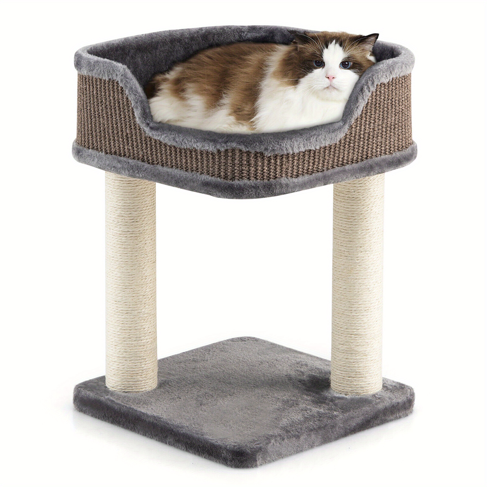 TEMU Cat Tree Multi-level Cat Tower W/ Scratching Posts & Large Plush Perch Grey