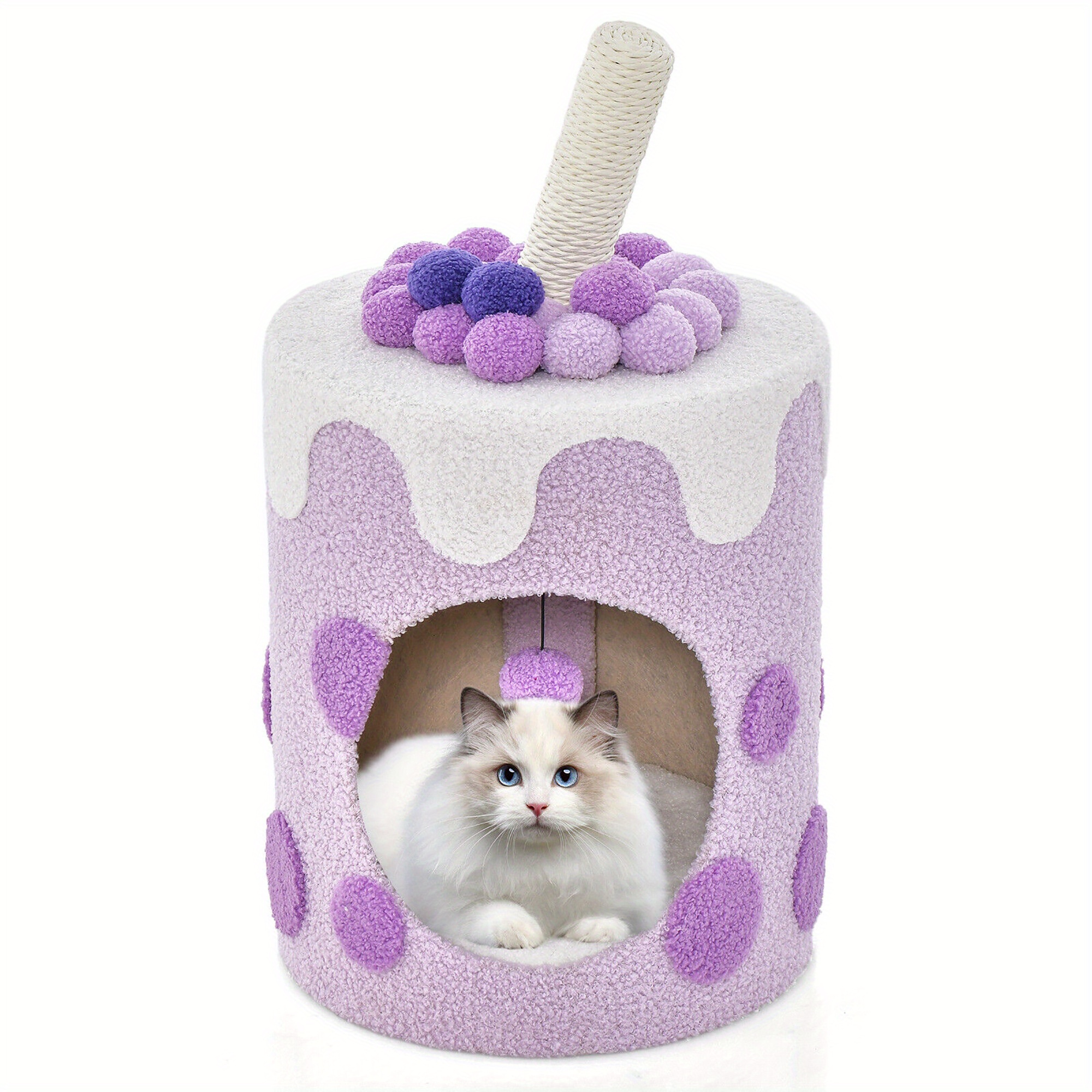 

Gymax Bubble Tea Cat Tree Tower With Scratching Post Dangling Ball Toy Purple White