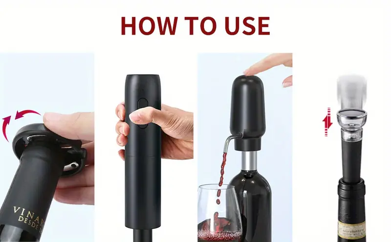 taivodb conjunto de abridor elétrico para vinho 4 com recarregável, arejador e despejo automático, corta-foil & tampão a vácuo - usb-c, , sem fio eletrônico com cabo de carregamento ideal para casa, restaurantes amantes do vinho 36 ergonômico durabilidade reutilizável perfeito como manual e acessórios detalhes 4