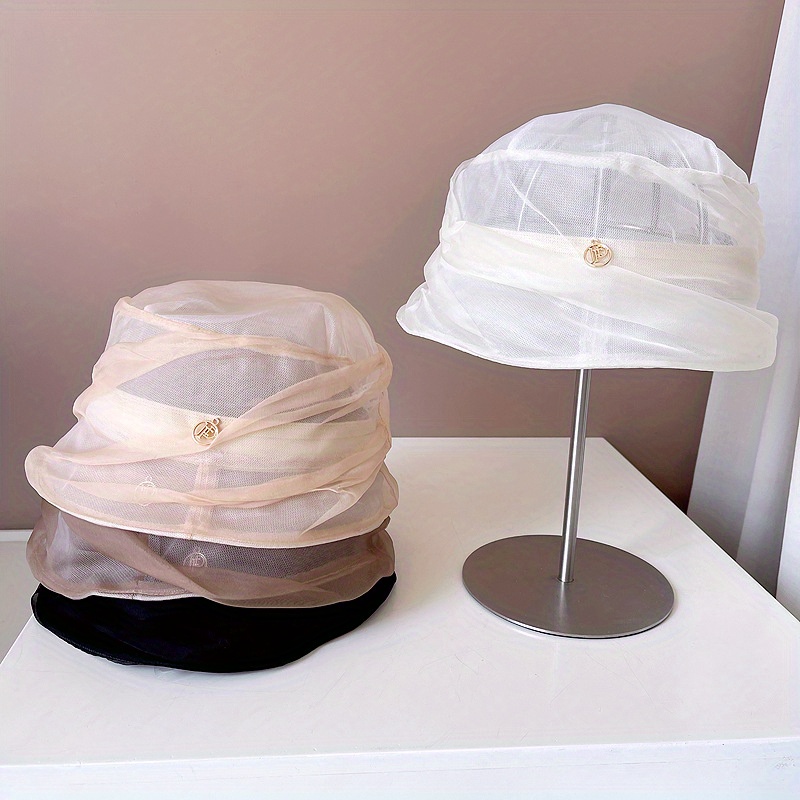 

Luxury Breathable Pure Mulberry Silk Bucket Hat For Women, Summer Versatile Sun Hat, Short Brim Elegant Basin Cap