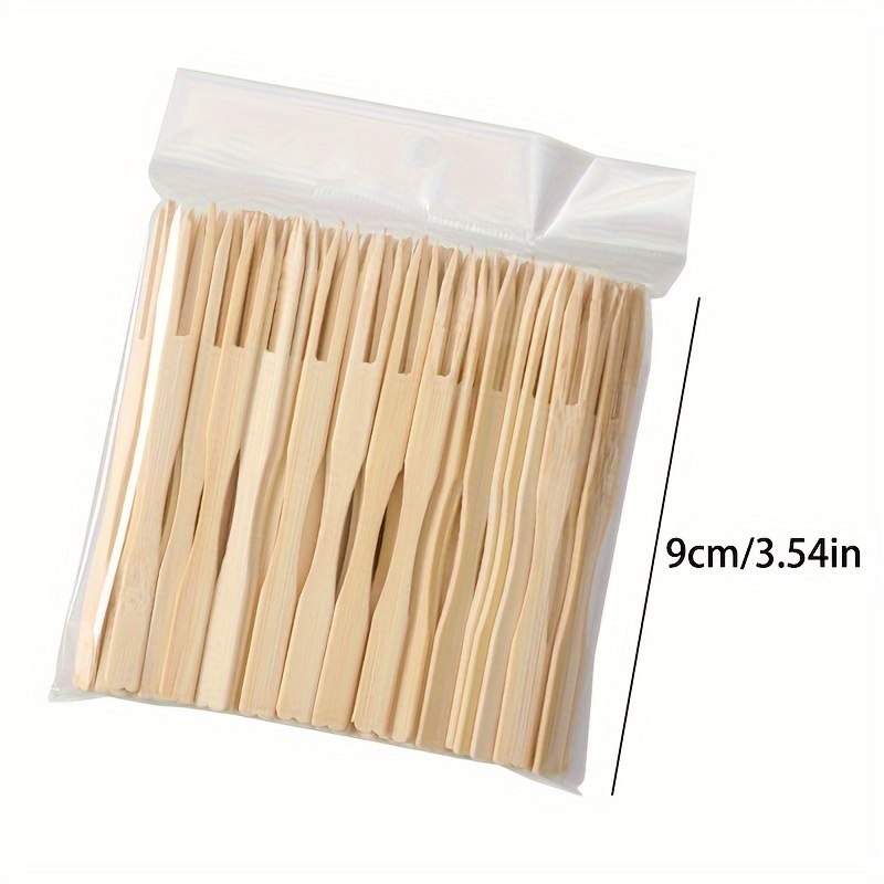 100pcs high quality bamboo forks   cake snacks fruit skewers ideal for home kitchen restaurant picnic camping parties details 1