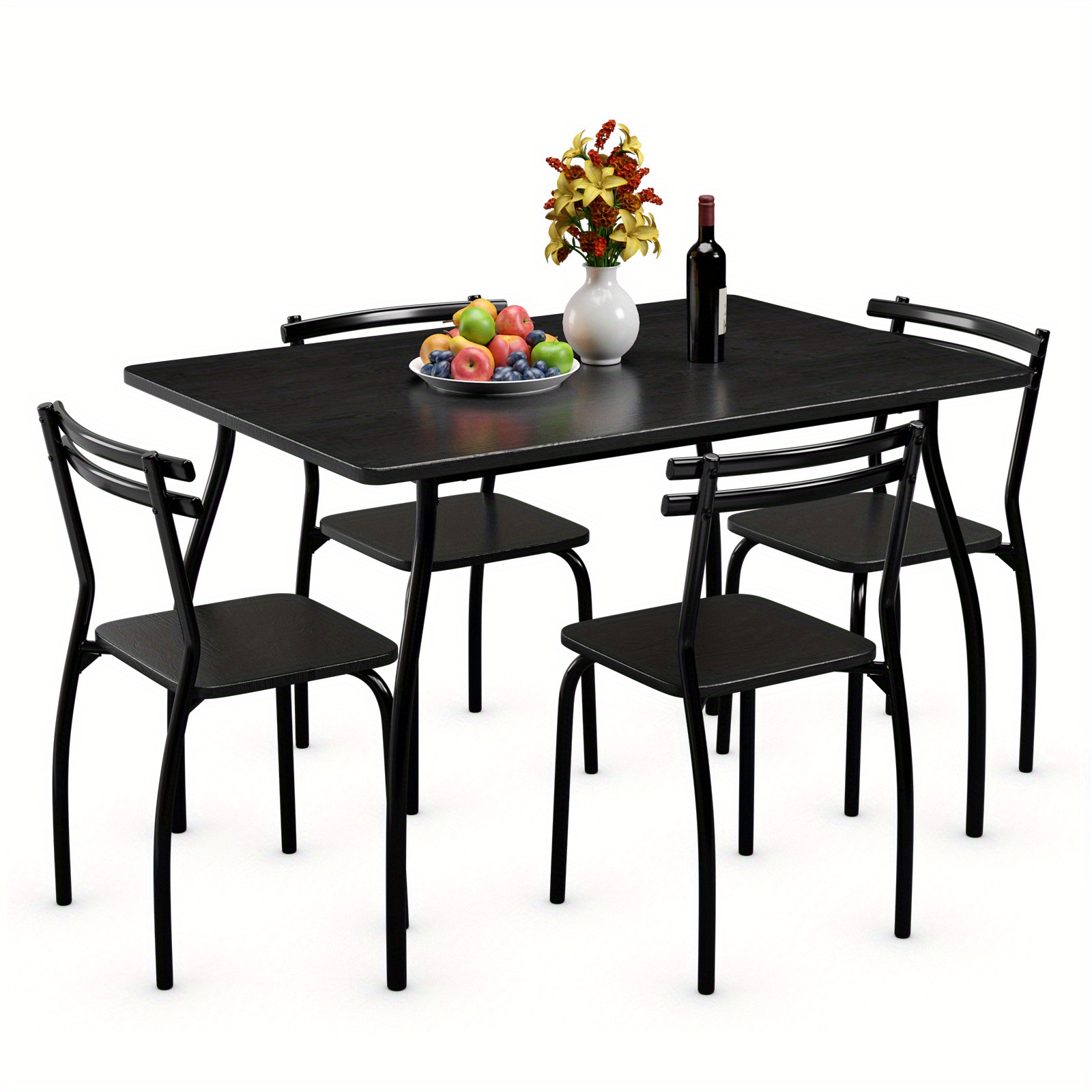 

Lifezeal 5pcs Dining Set Table And 4 Chairs Home Kitchen Room Furniture Black