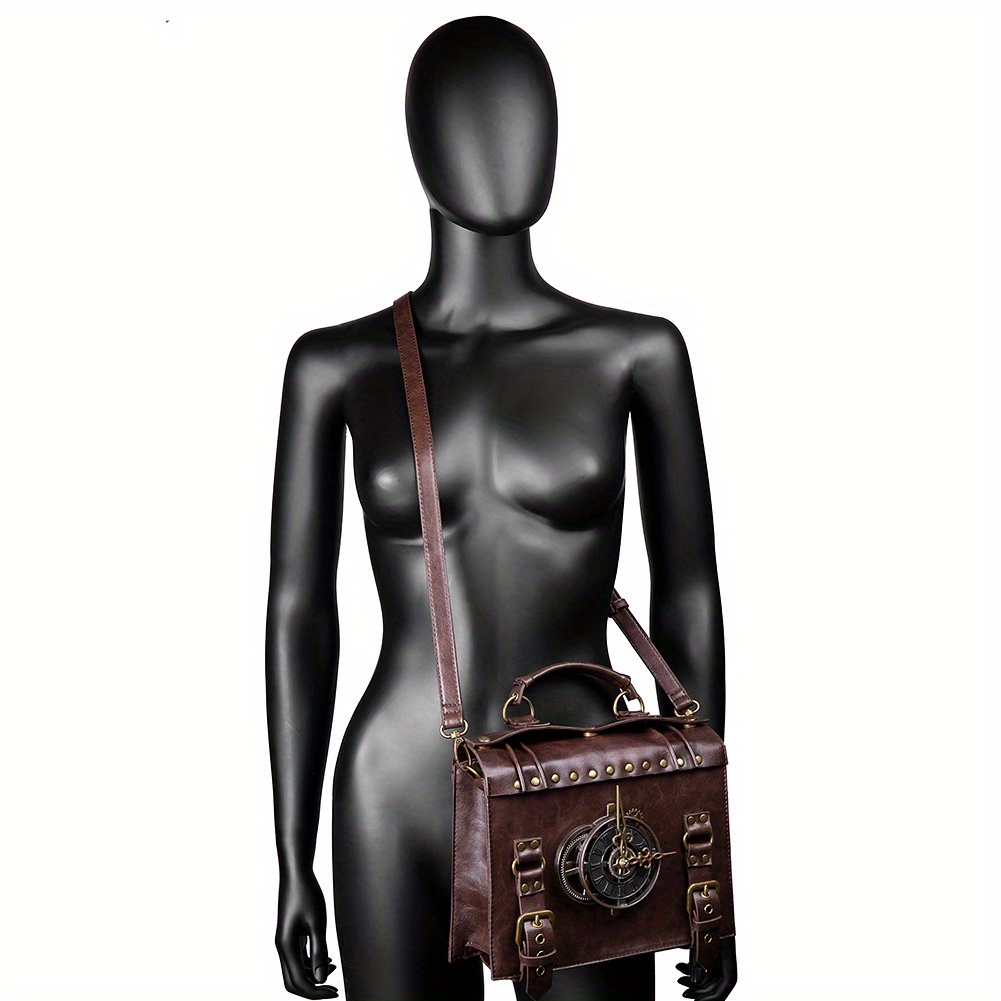 Vintage Steampunk Gear Shoulder Bag - Unique Punk Style PU Leather Messenger Crossbody Bag with Adjustable Strap and Industri...