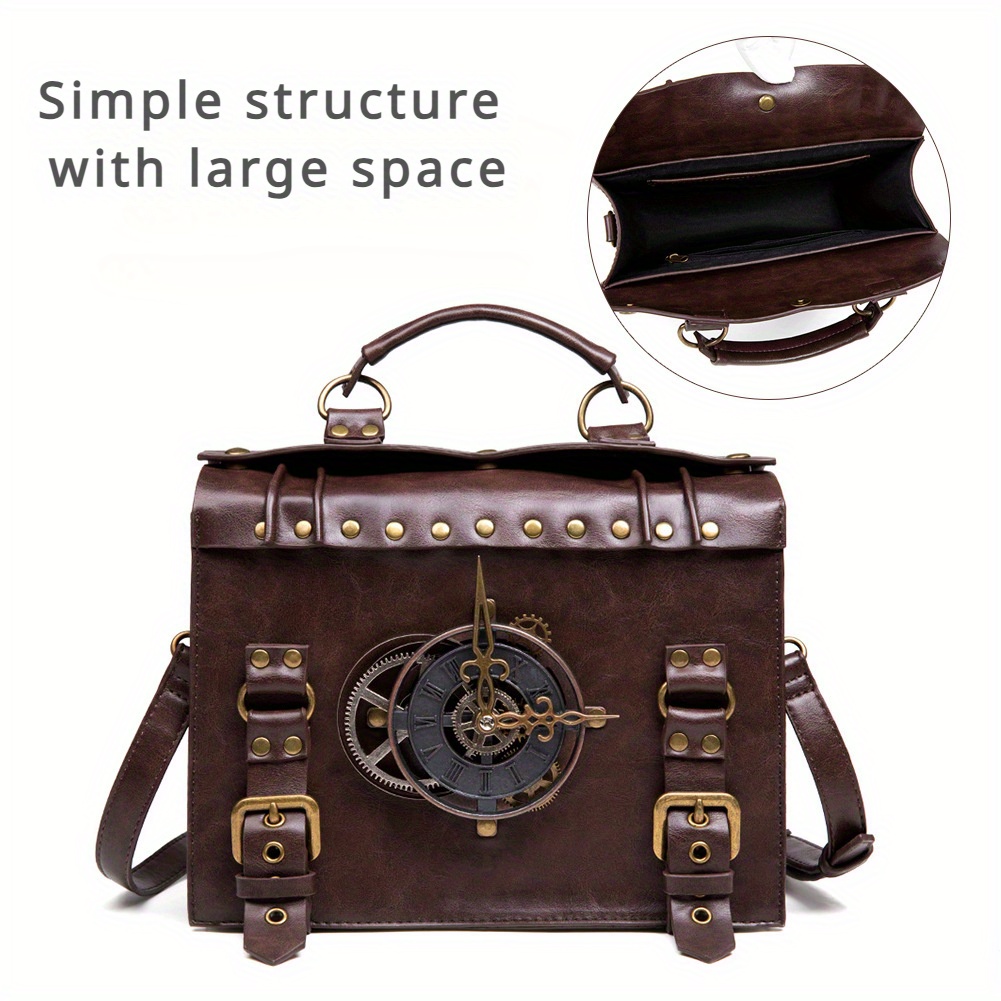 Vintage Steampunk Gear Shoulder Bag - Unique Punk Style PU Leather Messenger Crossbody Bag with Adjustable Strap and Industri...