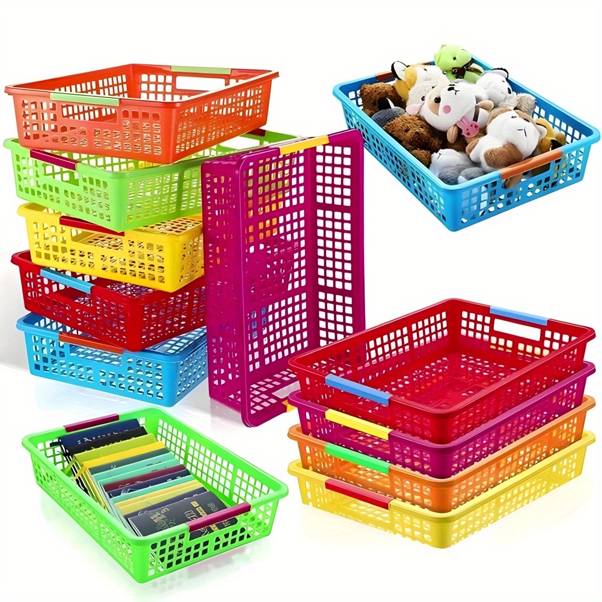 

6pcs Plastic Storage Basket, A4 Paper Size, Multi-color Desktop Letter Tray, Stackable Organizer Bin For Classroom, Office, Home, Art & Craft Supplies, Pencil Storage - Durable & Stackable