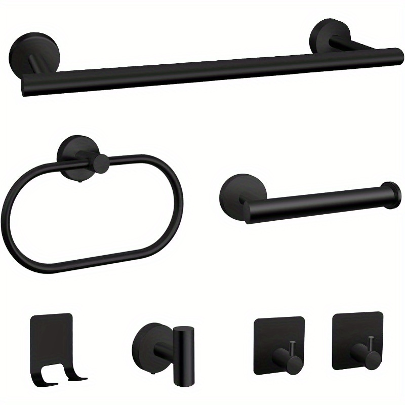 

7 Pcs Bathroom Set, Steel Bathroom Set Mounted Includes 16" Towel Bar, Towel , Towel , 4 Towel